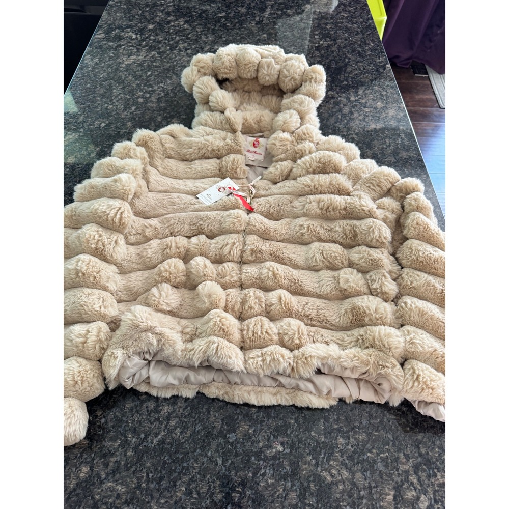 Red Marine Amsterdams‎ Blauw Beige Faux Fur Hooded Jacket NWT Large